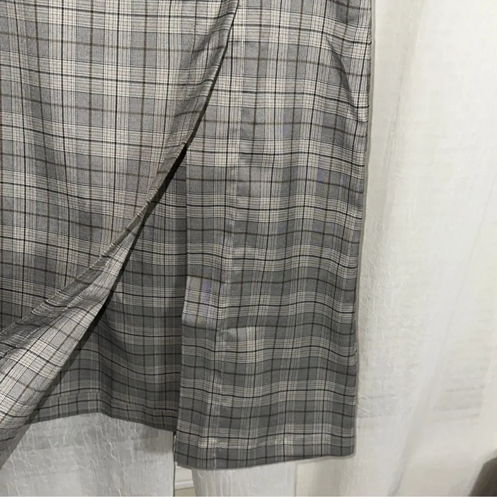 porridge x Anthropologie L Neutral Motif Button Side Plaid Midi Skirt - Picture 9 of 16